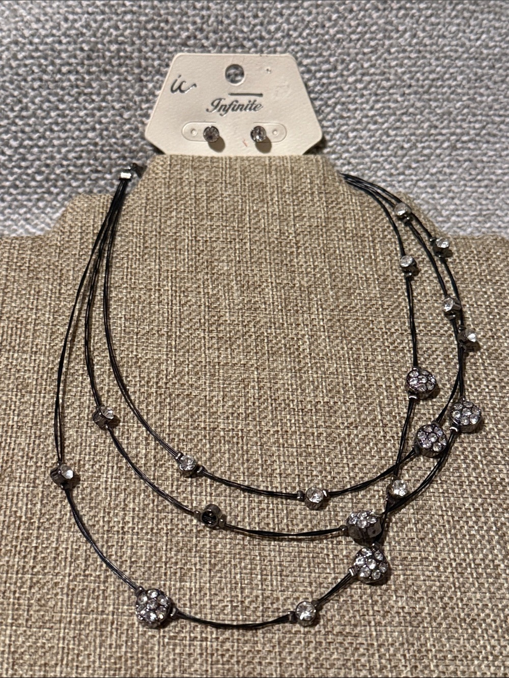 Black Multi-Strand Crystal Accent Necklace and earrings